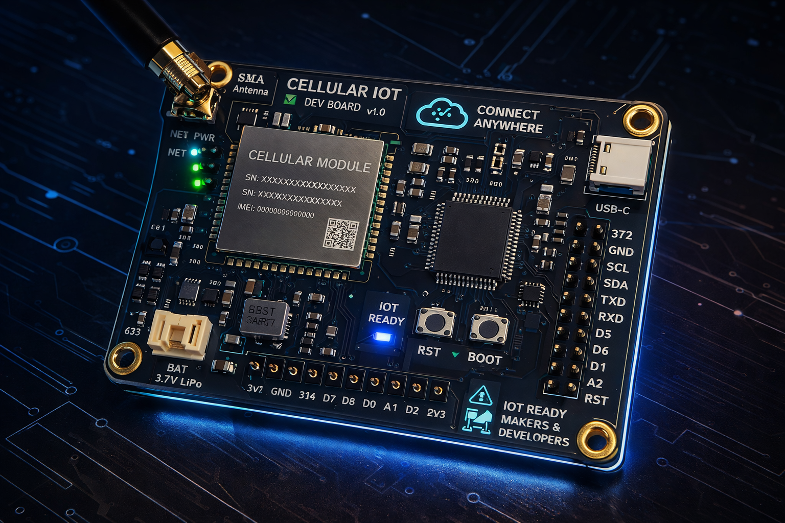 Prototype IoT hardware on benchtop